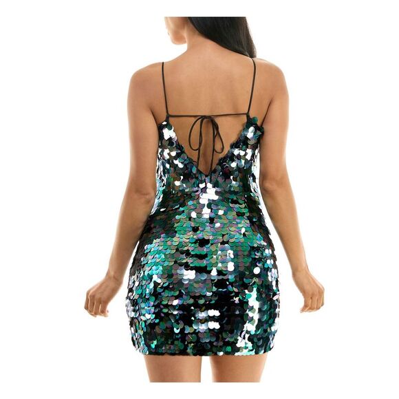 CITY STUDIO Womens Black Lined Back Tie Spaghetti Strap Mini Dress XS - Picture 2 of 4